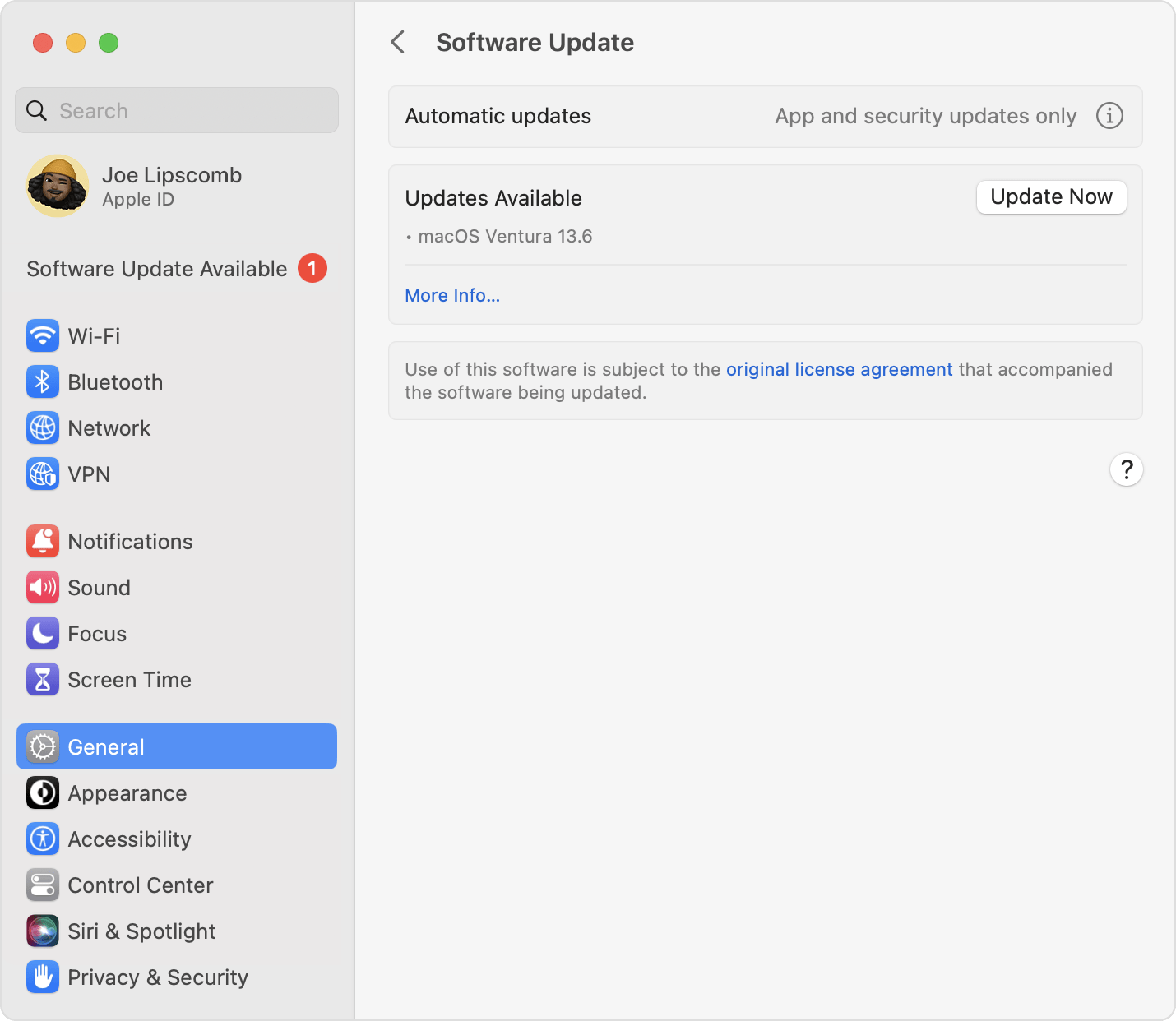 Exemplo: Atualização de Software no macOS Monterey