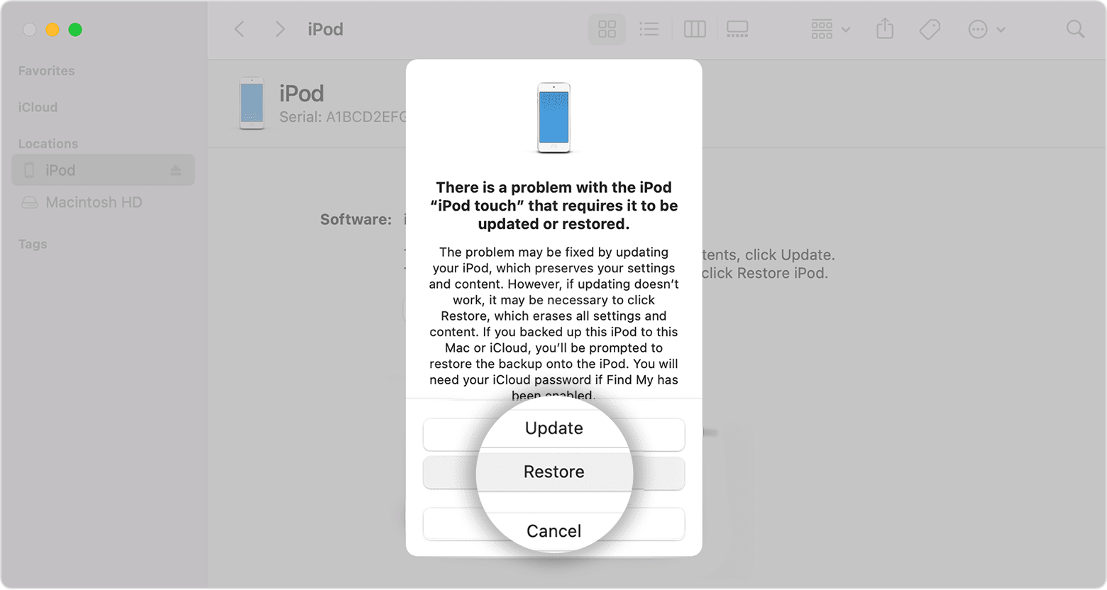 Mac 視窗顯示著「還原」按鈕