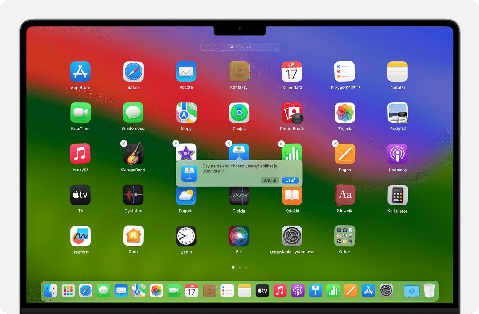 Ekran Maca pokazujący sposób usuwania aplikacji