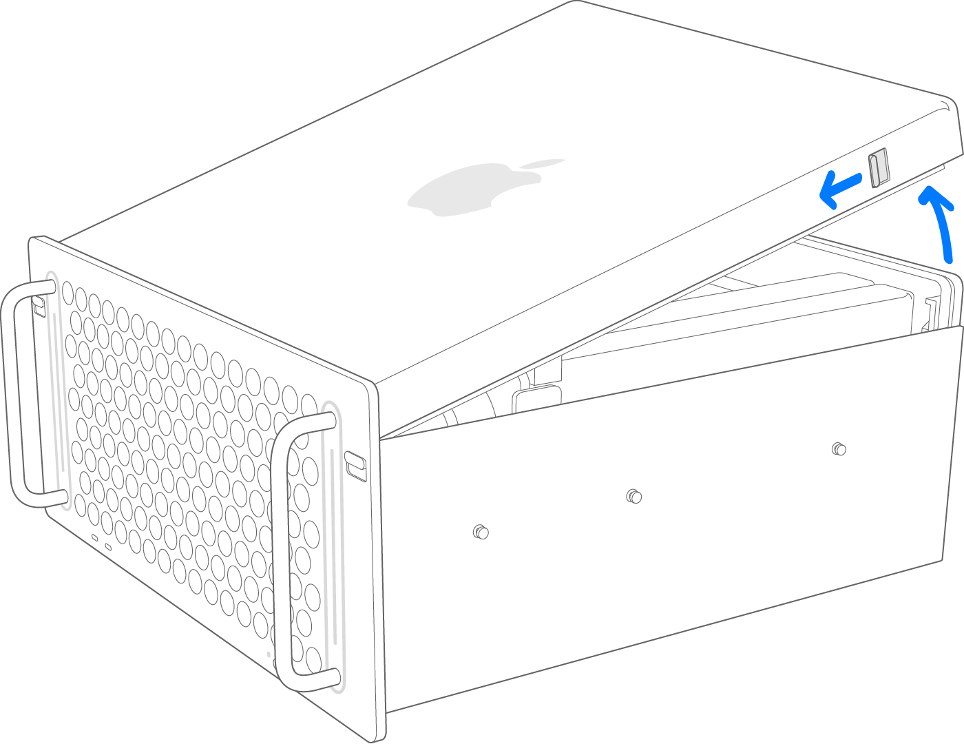 2019년 Mac Pro 다이아그램 랙 상단 덮개 분리