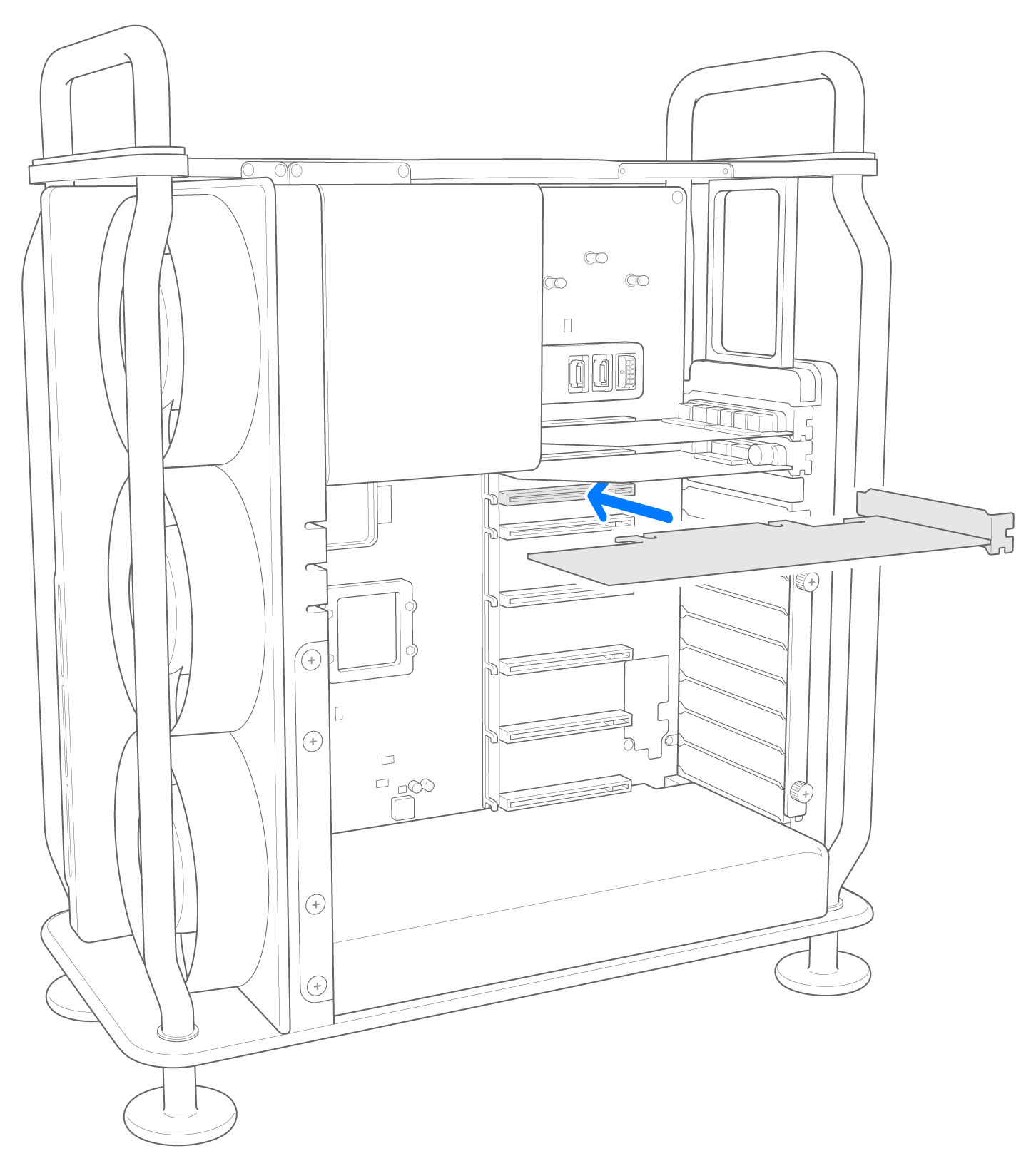 2023，Mac Pro，图示，安装 PCIe 卡