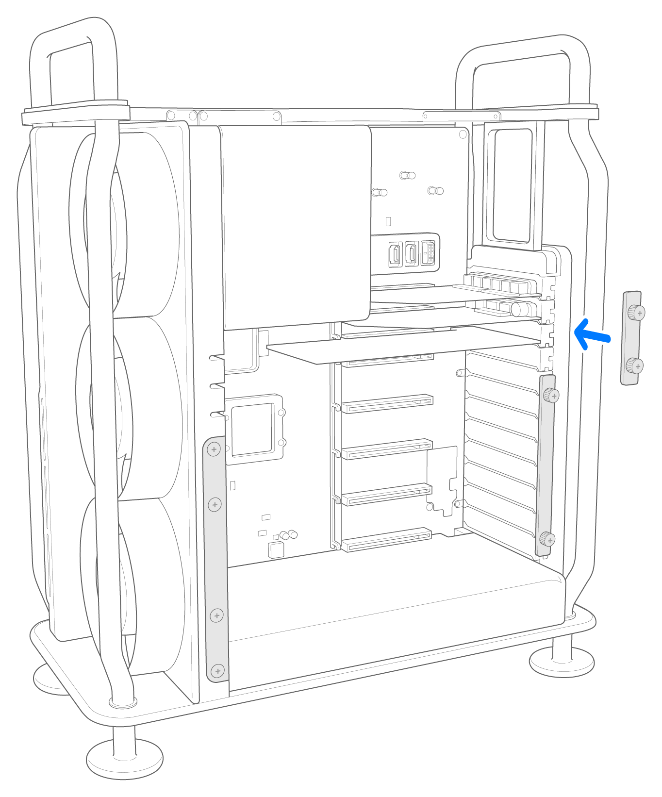 2023，Mac Pro，图示，安装 PCIe 插槽护盖