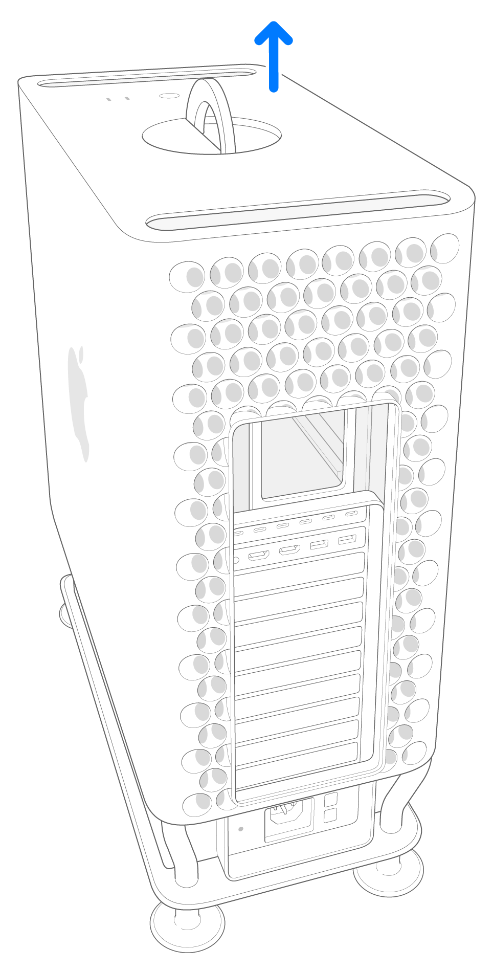 2023 Mac Pro 筐体の取り外しを示す図