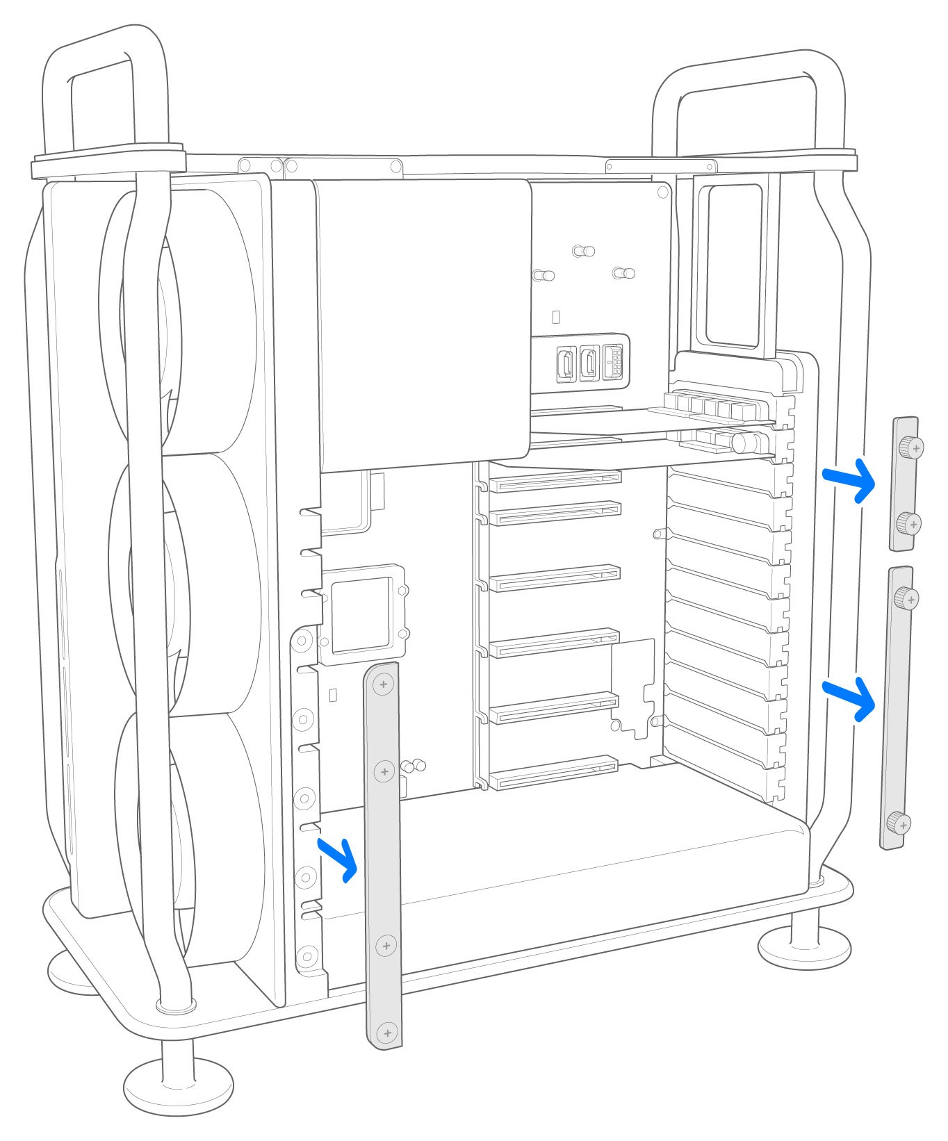 2023，Mac Pro，图示，卸下 PCIe 插槽护盖