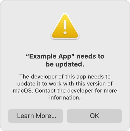 App needs to be updated alert