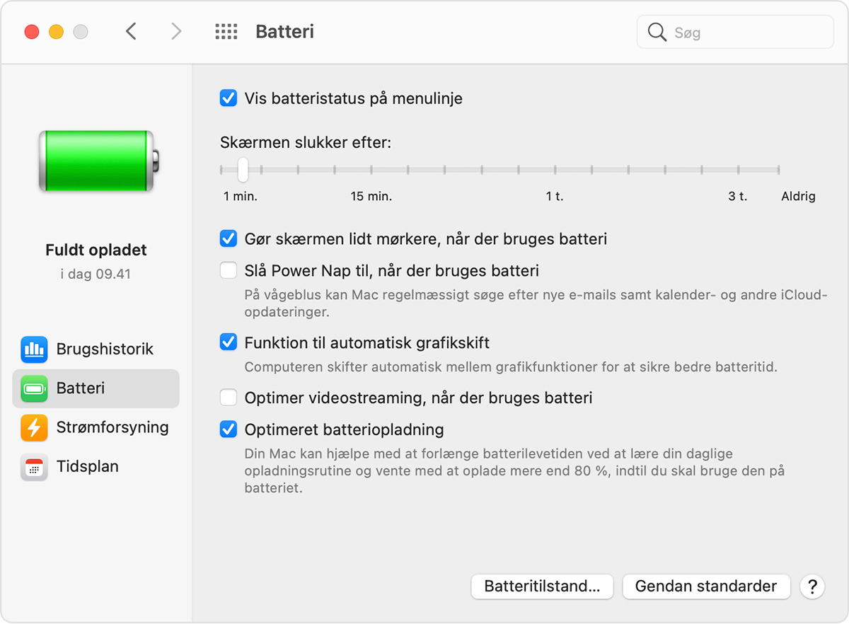 Vinduet Batteri på macOS med 