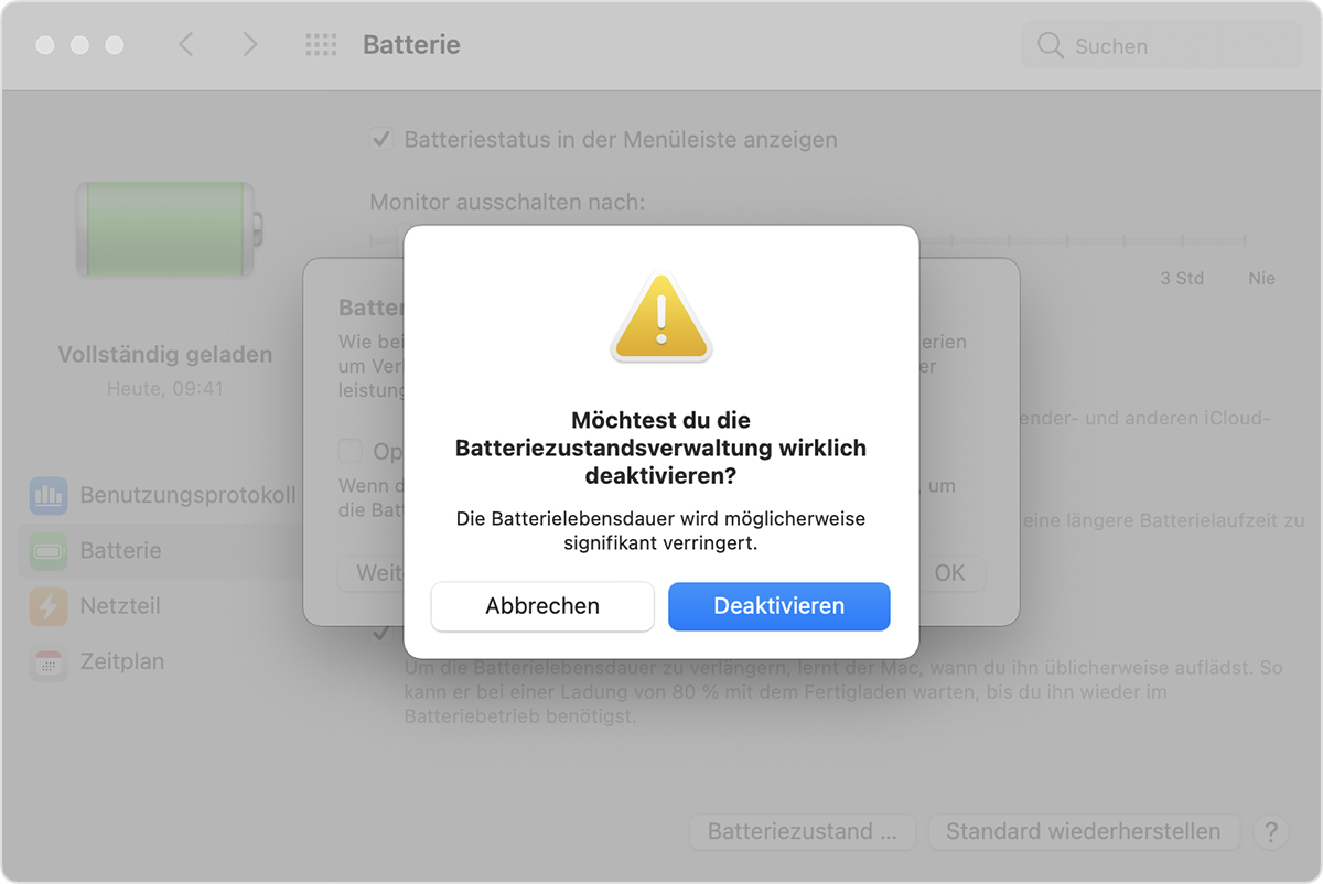 "Are you sure you want to turn off battery health management" popup window