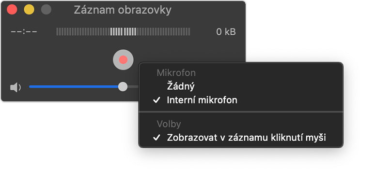 Nastavení záznamu obrazovky QuickTime