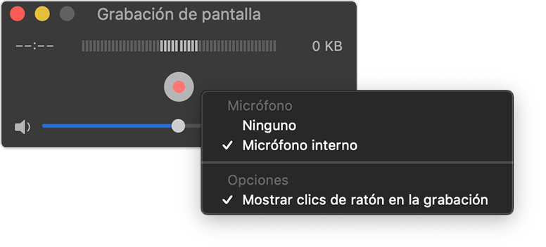 Configuración de grabación de pantalla QuickTime