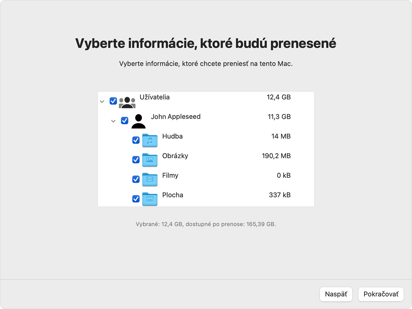 Sprievodca migráciou na Macu: Výber informácií na prenos