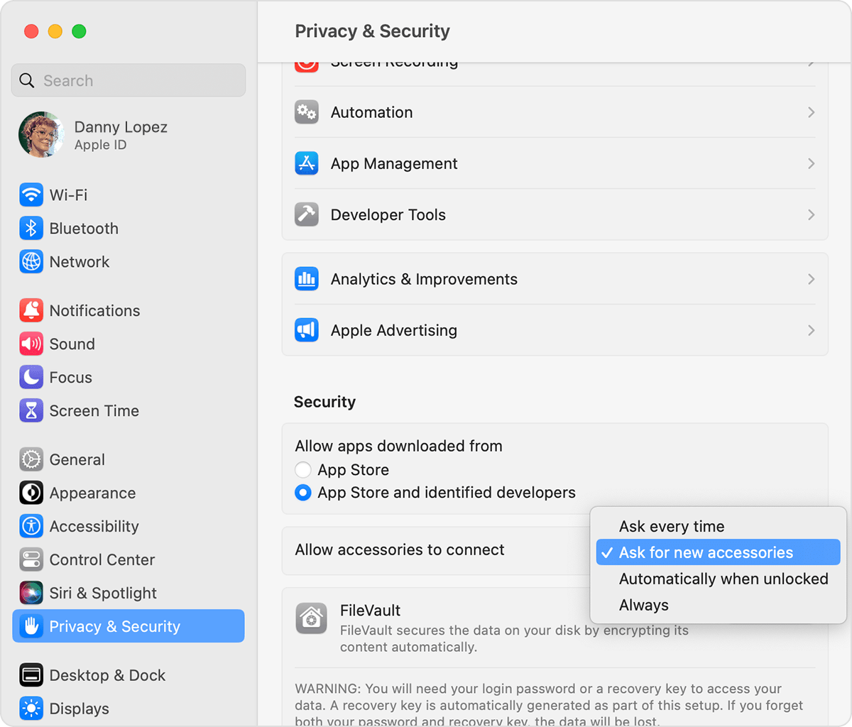 Change the Allow accessories to connect setting on your Mac laptop