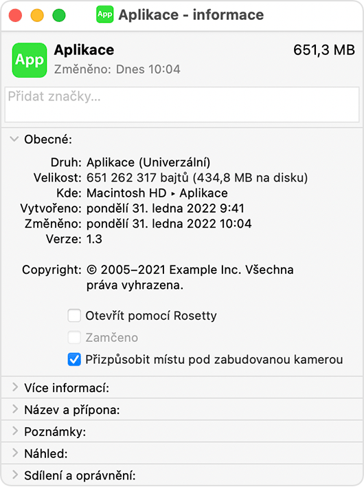 App info window with Scale to fit below built-in camera selected