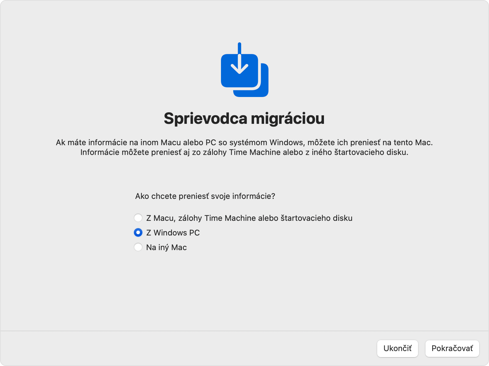 Sprievodca migráciou na Macu: Prenos „Z Windows PC“