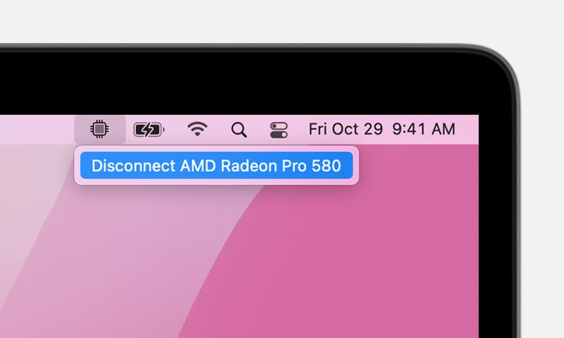 Mac menu bar eGPU disconnect selected