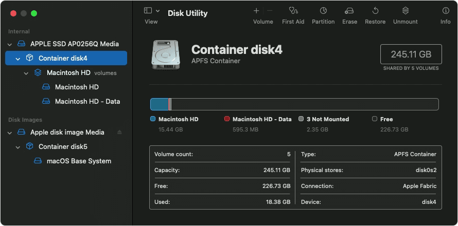 Disk Utility: Containers and Volumes