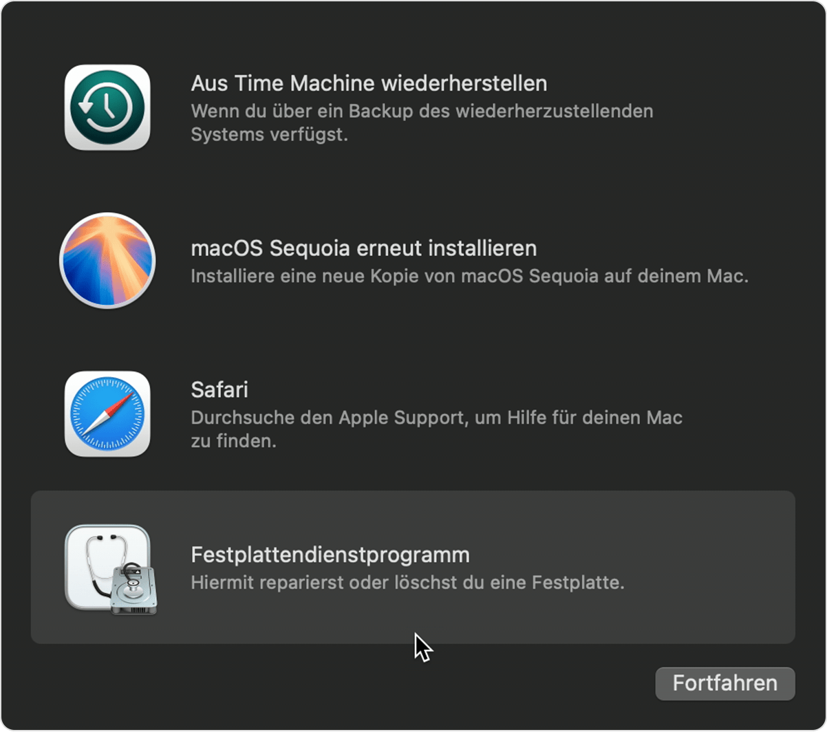 Fenster „Dienstprogramme“ in macOS Sequoia