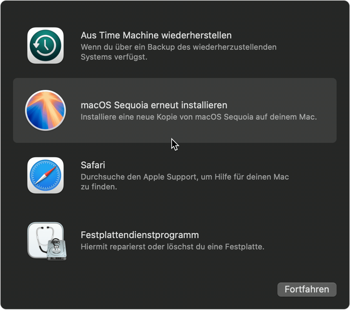 Fenster „Dienstprogramme“ in macOS Sequoia