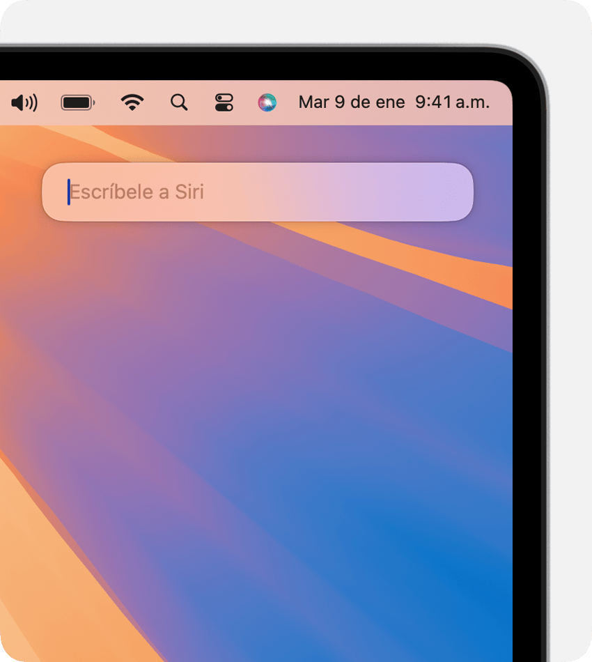 La barra de Siri aparece en la esquina superior derecha de una pantalla de Mac