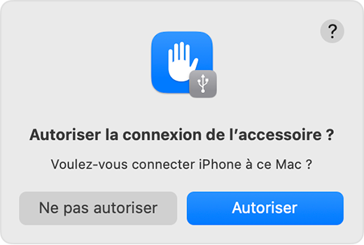 Invite pour autoriser ou non la connexion de l’accessoire.