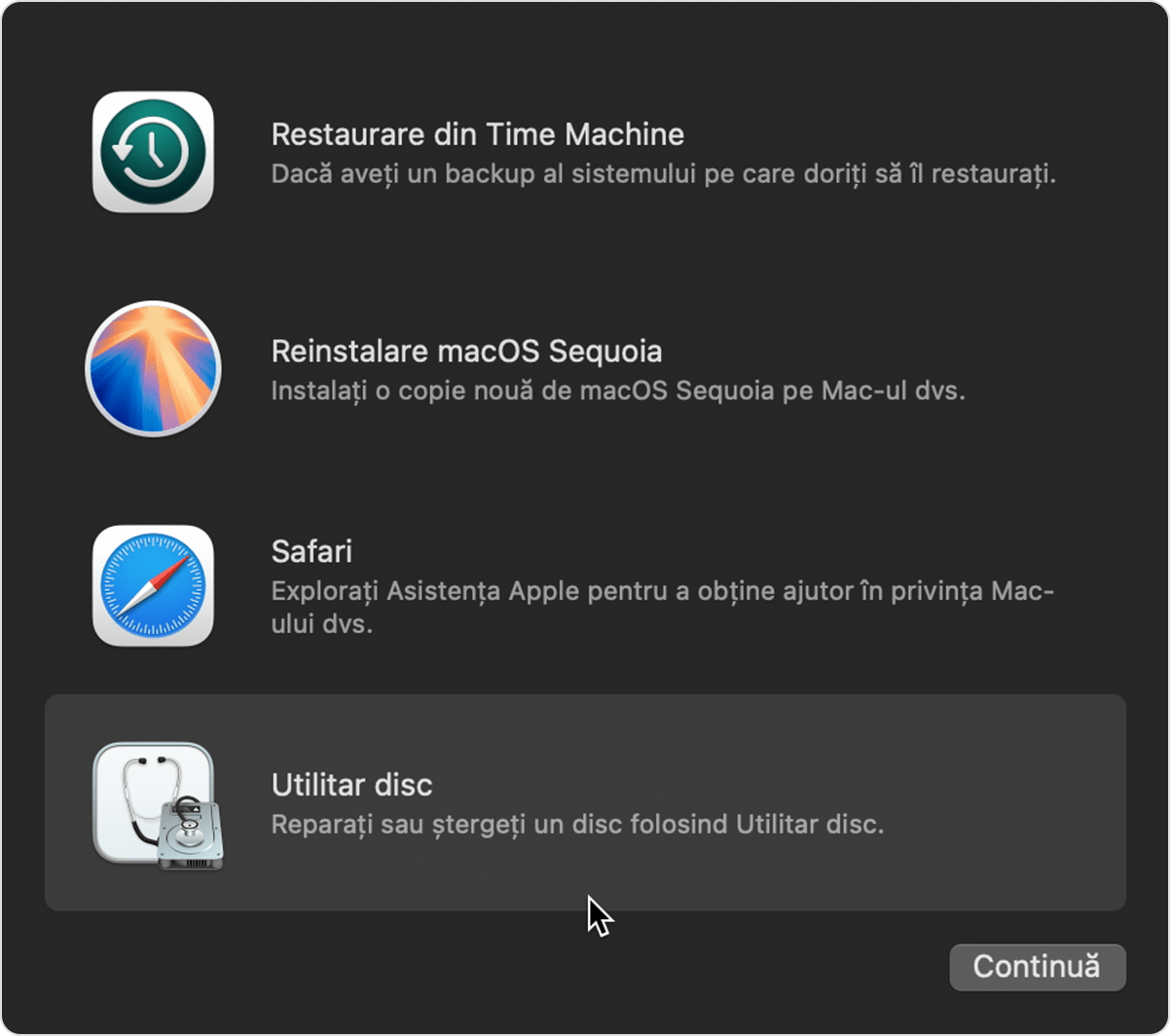 Fereastra Utilitare în macOS Sequoia