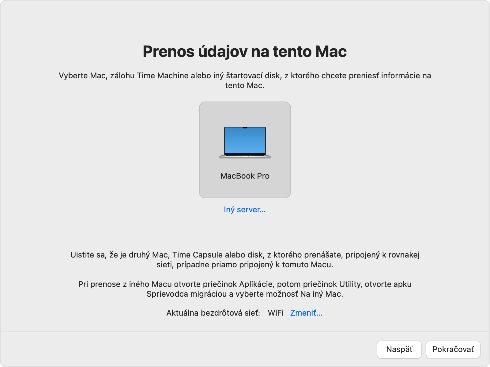Sprievodca migráciou so zobrazenou vybratou ikonou starého Macu.