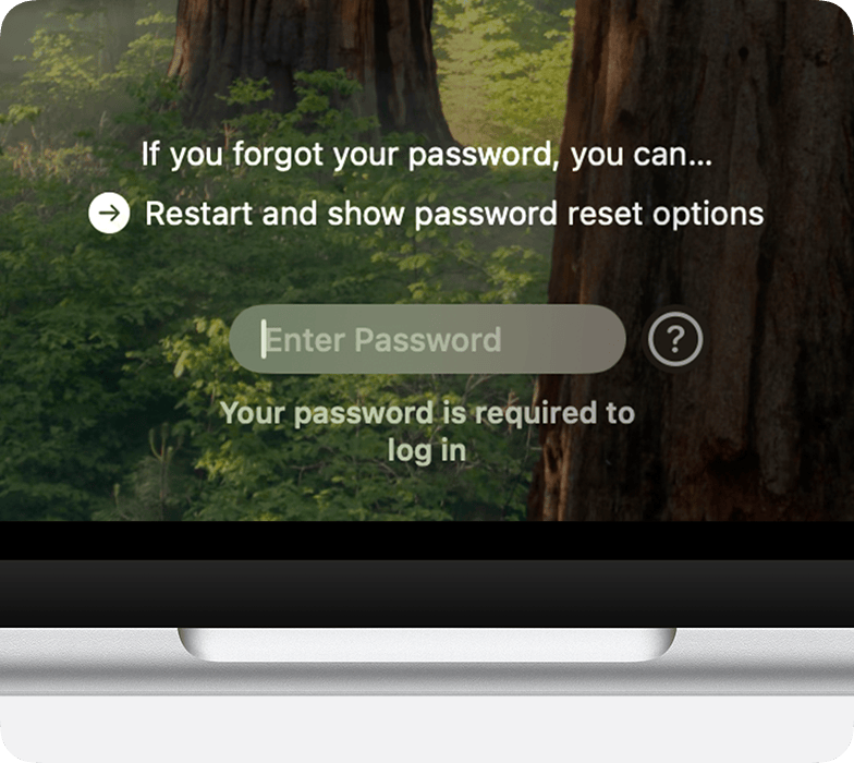 Password reset options in the login window.