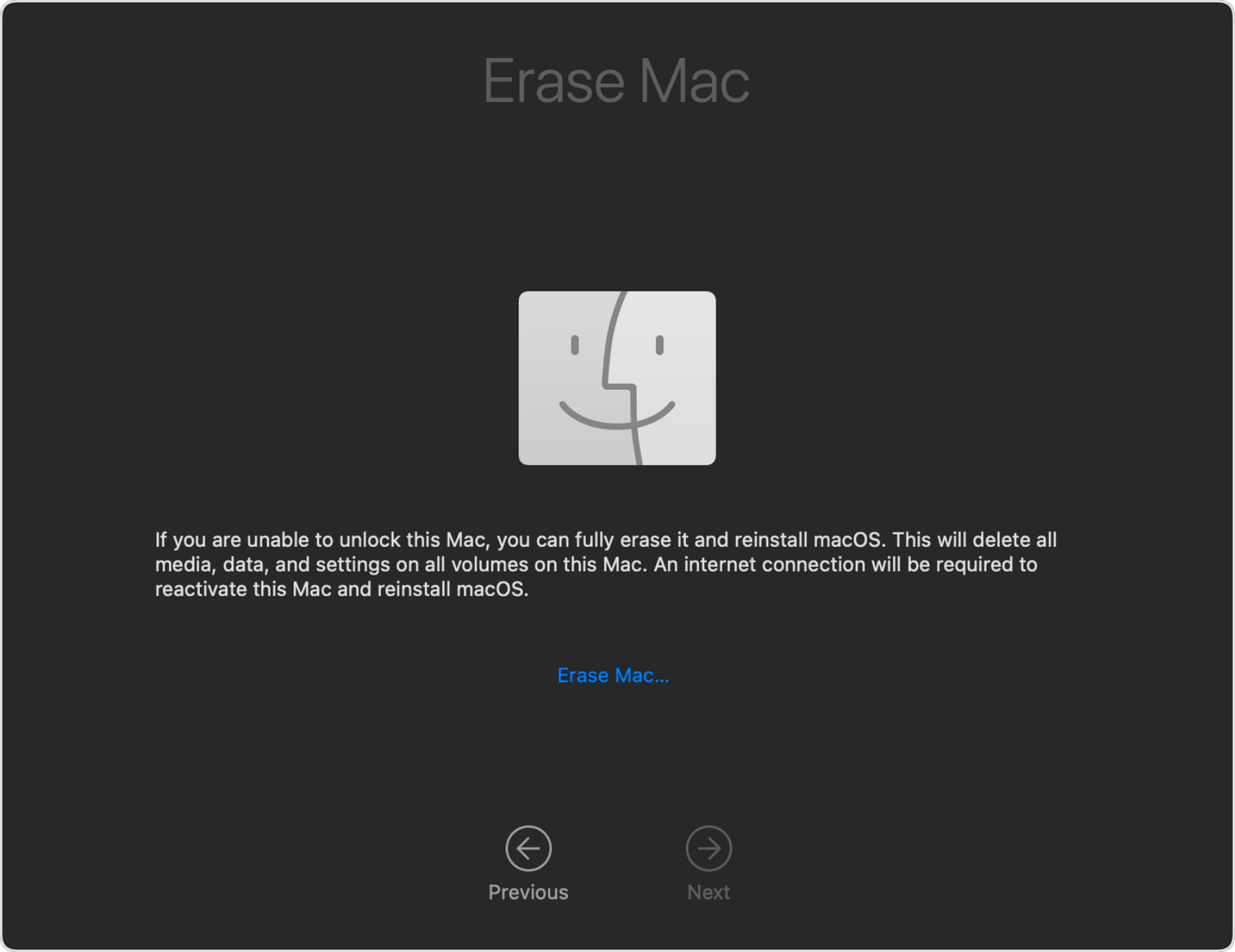 Erase Mac window in macOS Recovery.