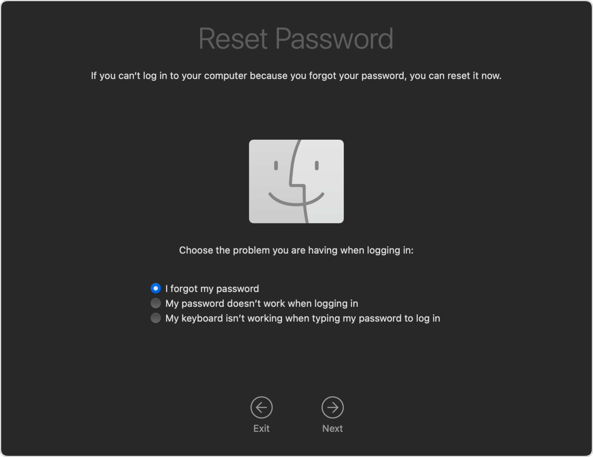 Reset Password options in Recovery.