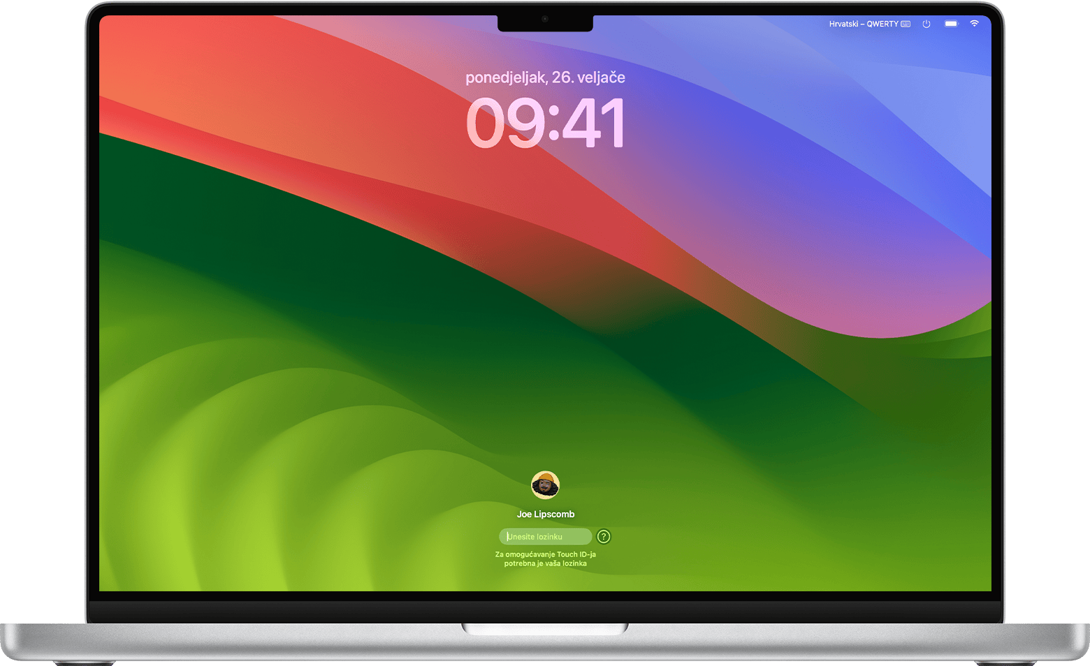 Prozor za prijavu u sustavu macOS Sonoma