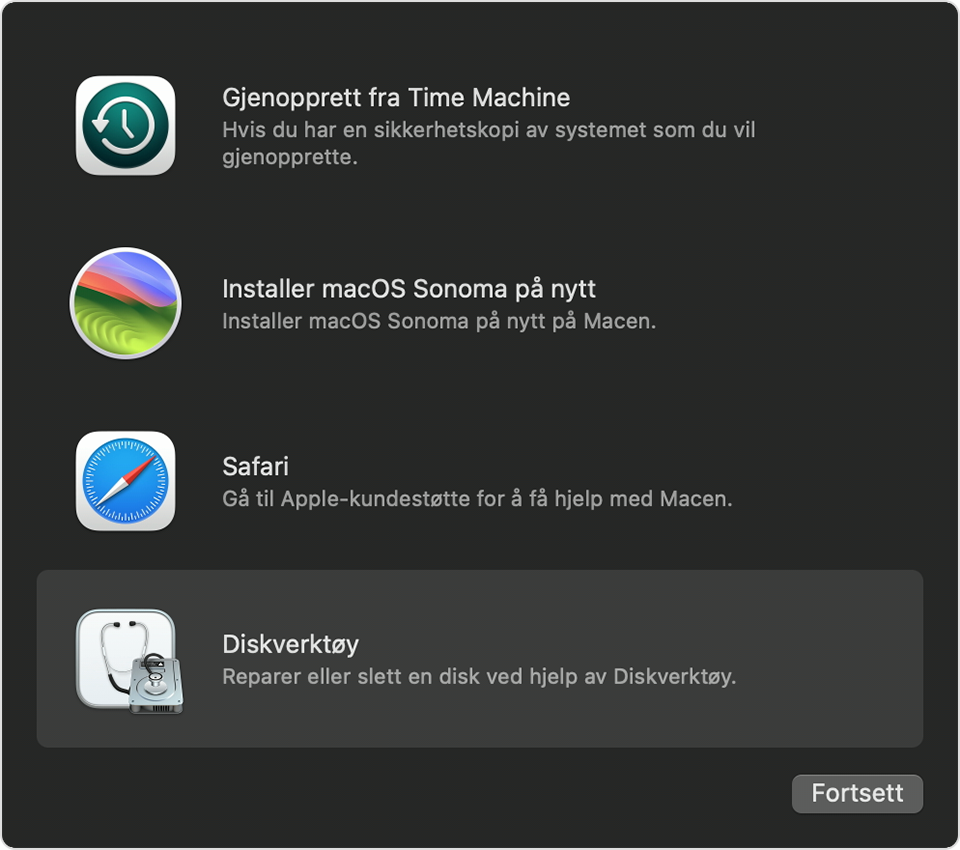 Verktøysvinduet i macOS-gjenoppretting