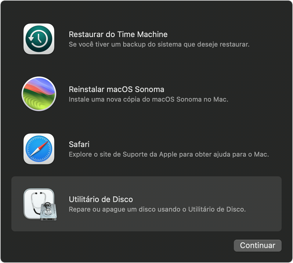 Janela Utilitários na Recuperação do macOS