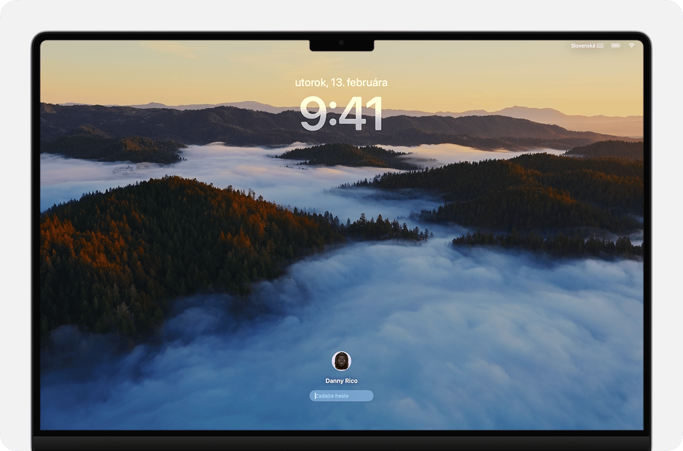 Obrazovka prihlásenia používateľa v systéme macOS Sonoma