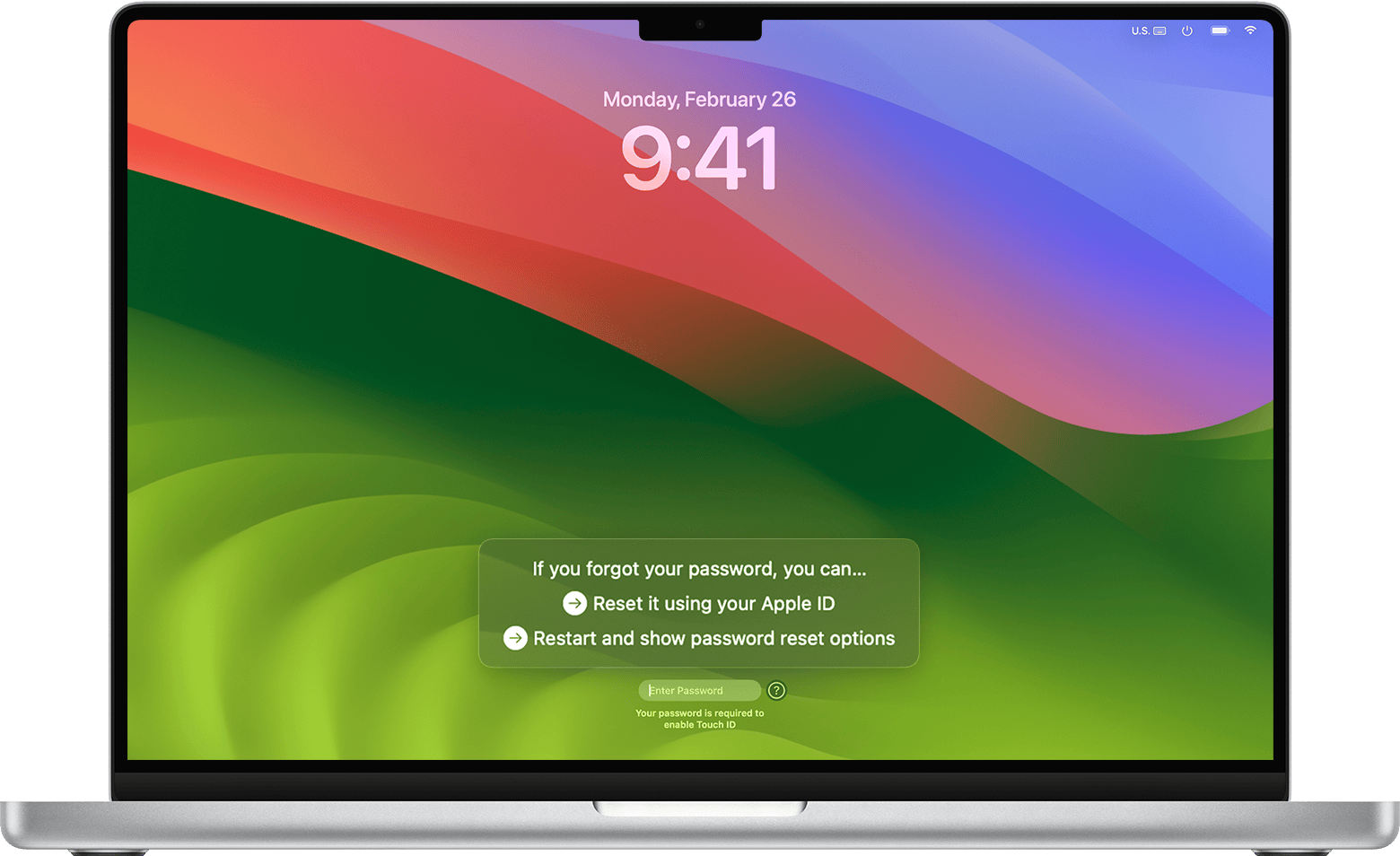 Password reset options on login window in macOS Sonoma