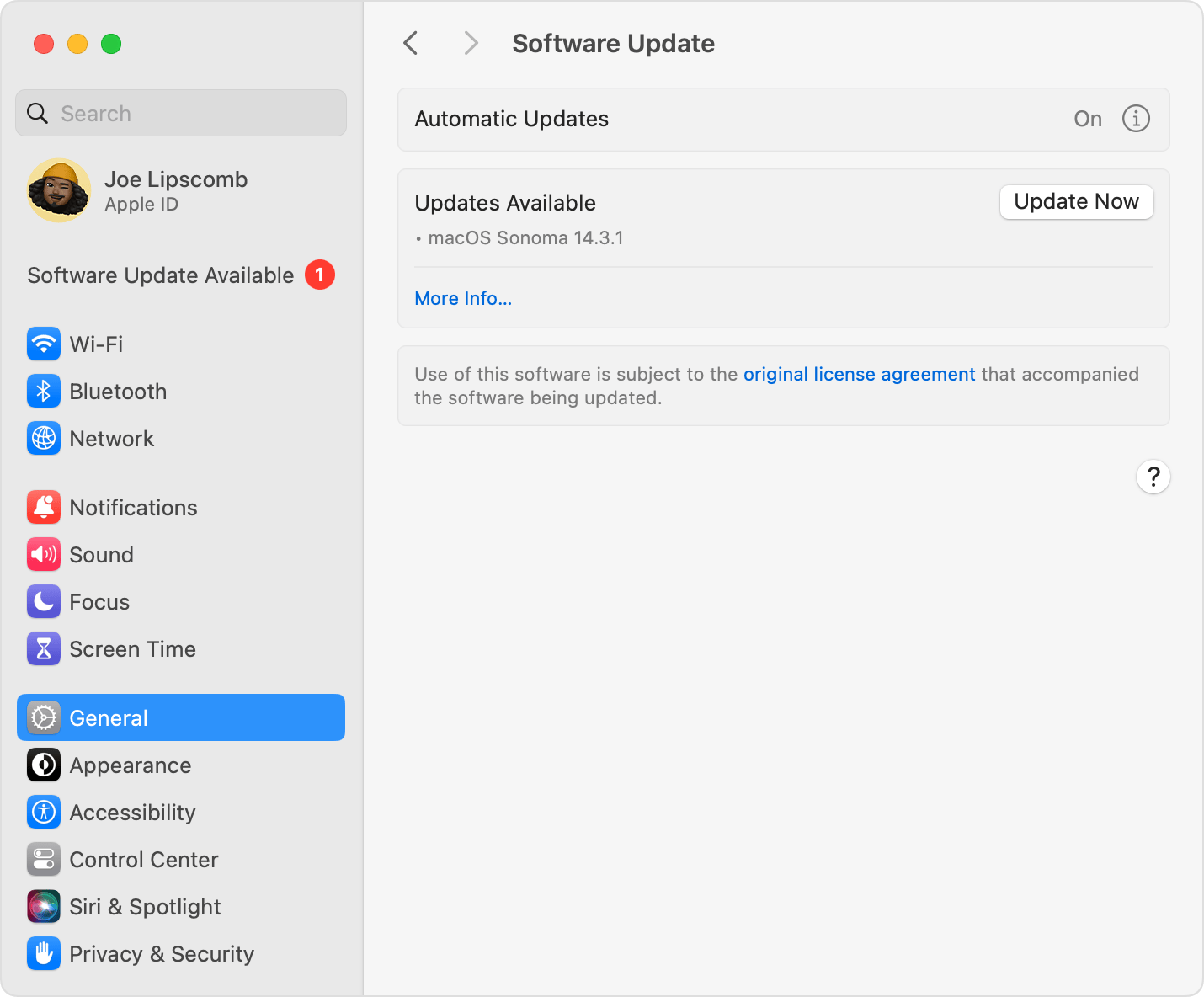 Example: Software Update in macOS Sonoma