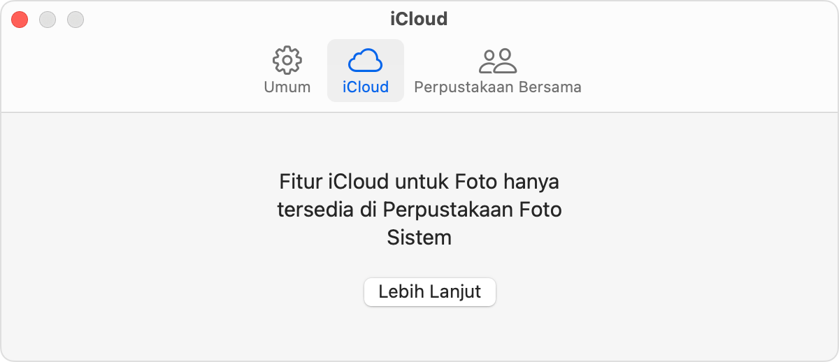 App Foto menampilkan tab iCloud