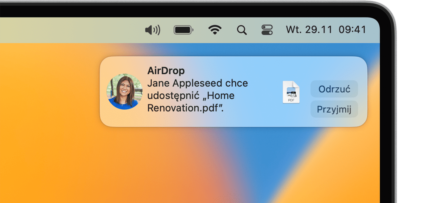 Powiadomienie AirDrop