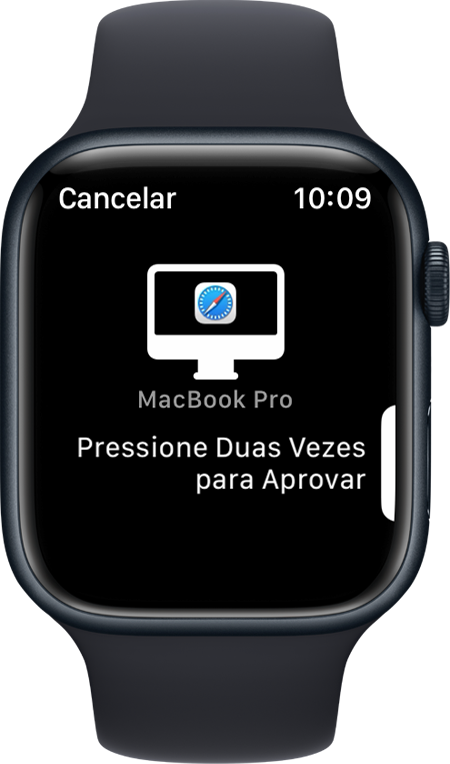 Tela do Apple Watch mostrando a mensagem para clicar duas vezes para aprovar