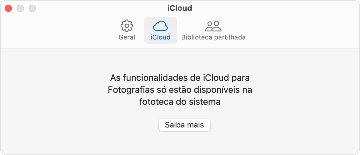App Fotografias a mostrar o separador iCloud