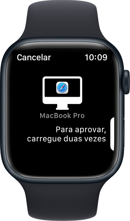 Ecrã do Apple Watch a mostrar a mensagem que indica para clicar duas vezes para aprovar