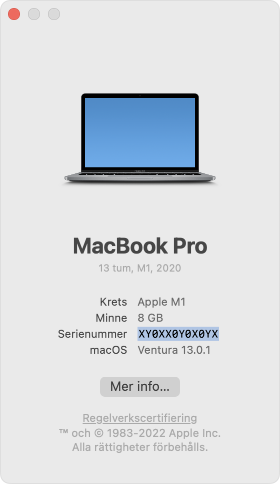 Hitta modellnamn och serienummer för din Mac - Apple-support (SE)