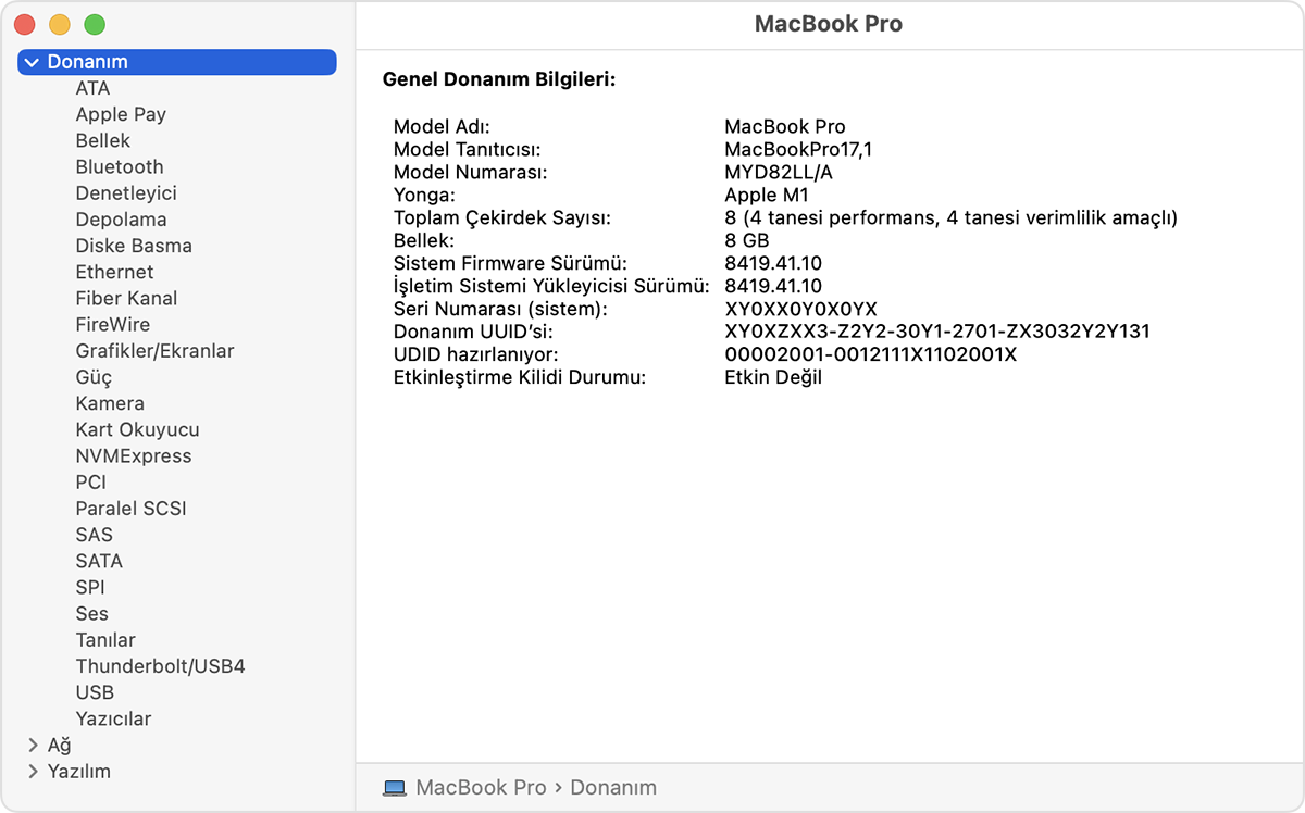 macOS Ventura Sistem Bilgileri Model Seri Numarası