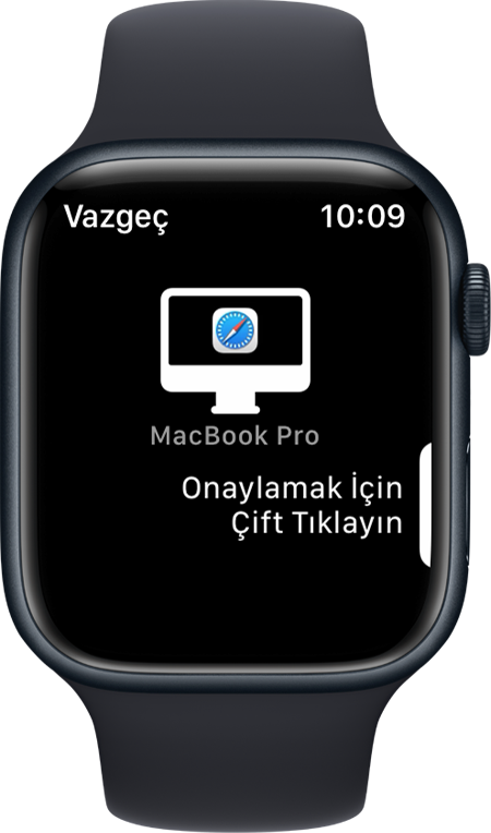 Onaylamak İçin Çift Tıklayın iletisinin gösterildiği Apple Watch ekranı