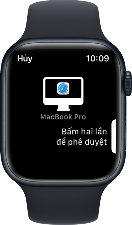 Màn hình Apple Watch hiển thị thông báo bấm hai lần để phê duyệt