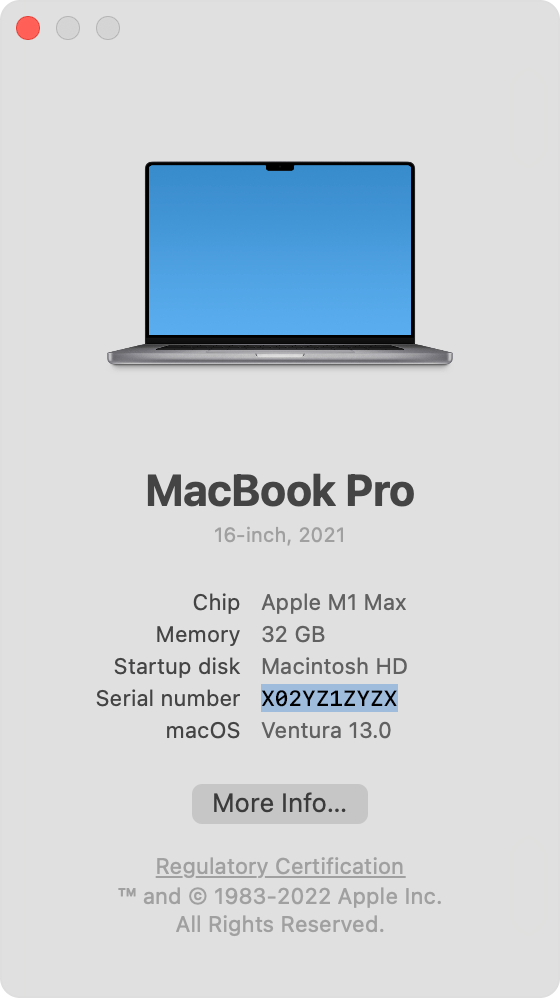 MacOS Ventura about this Mac serial
