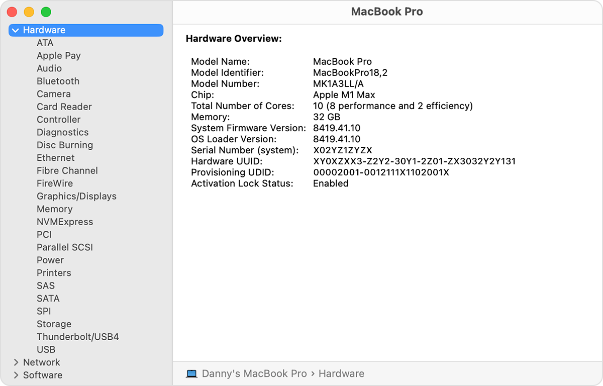 MacOS Ventura system information model serial