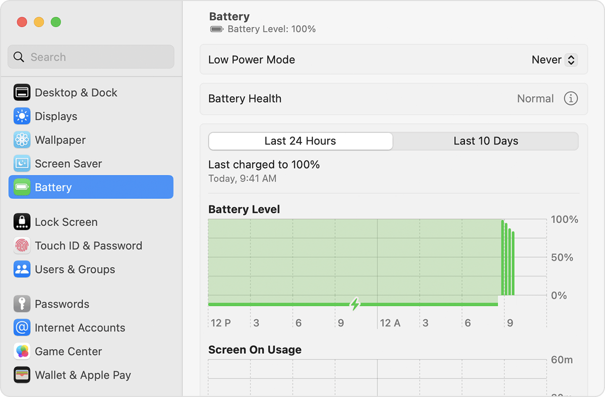 Battery settings in macOS Ventura