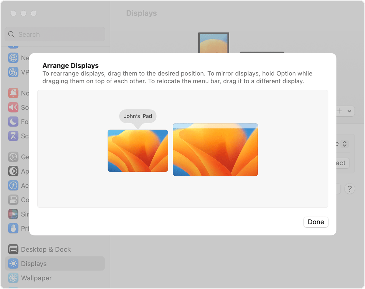 Arrange Displays in Displays settings