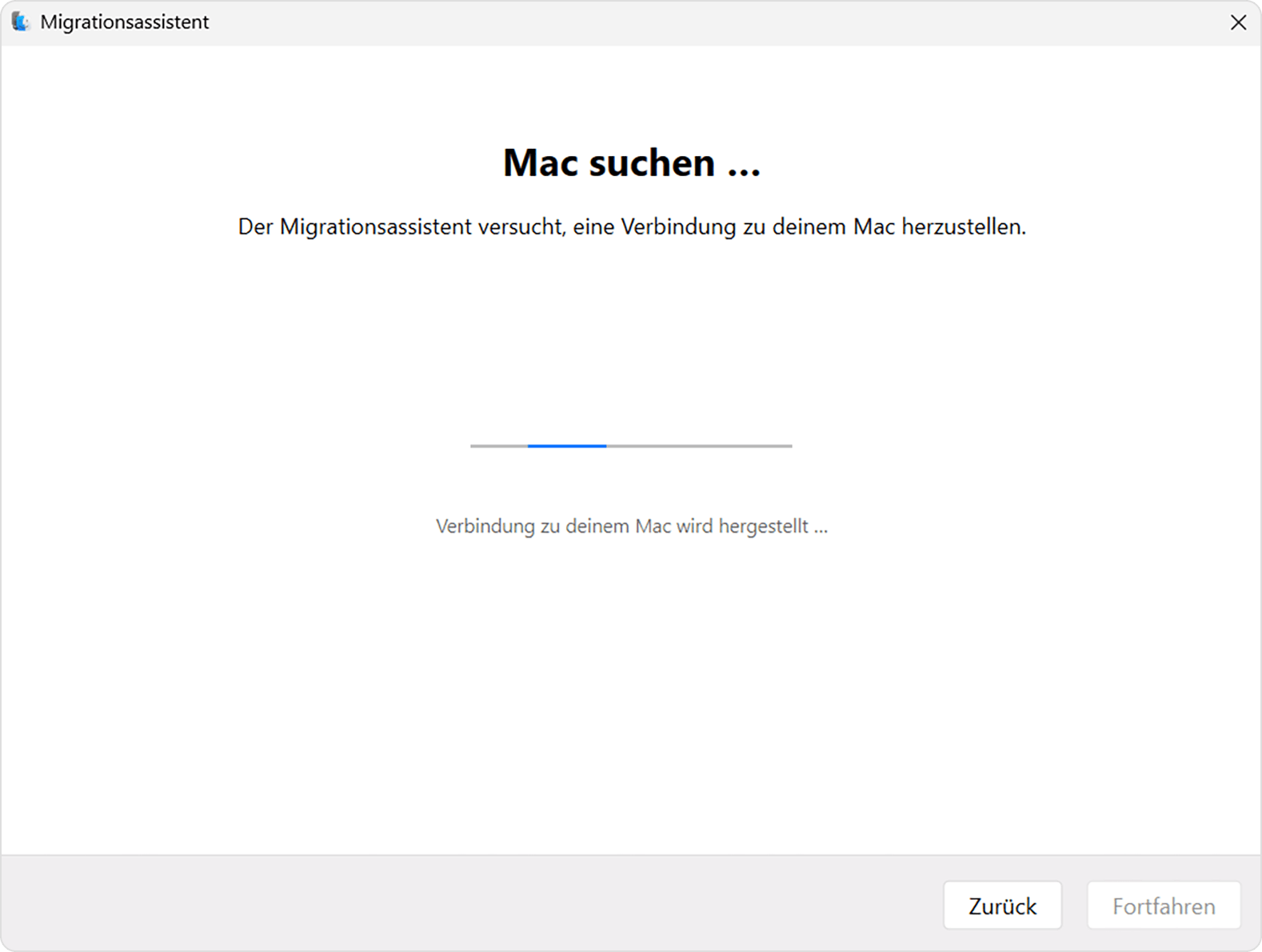 Migrationsassistent auf dem PC: Mac suchen ...