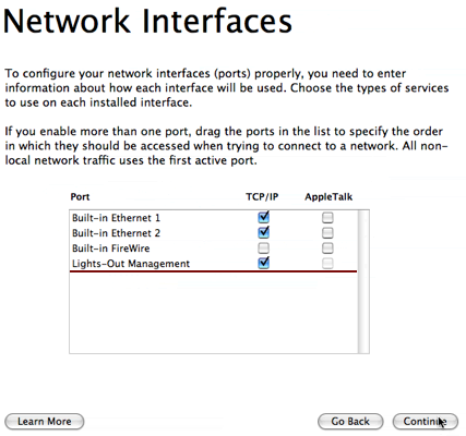Network interfaces pane