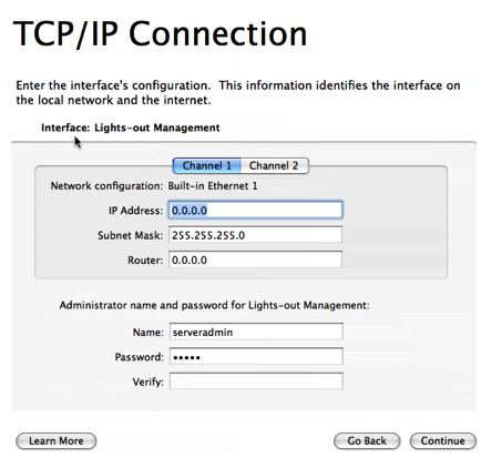TCP/IP connection pane